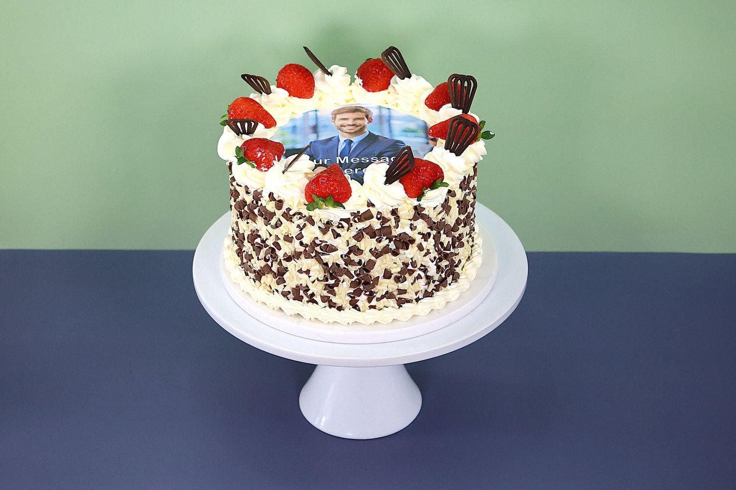 Strawberry & chocolate curls  Photo Birthday Cake