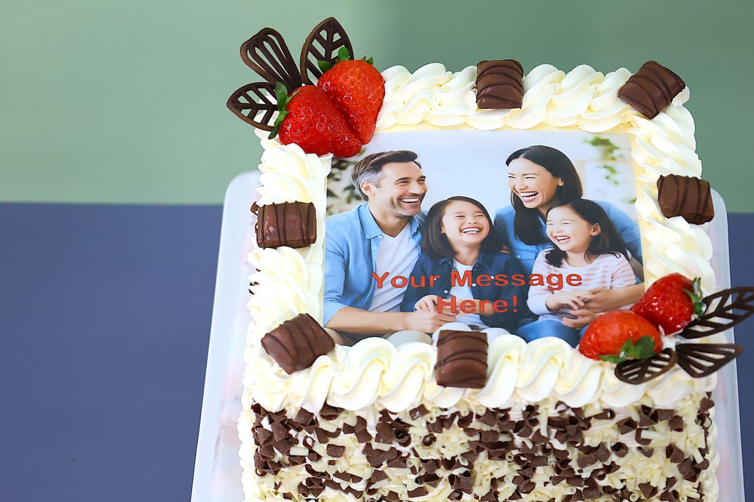 Kinder Bueno & Strawberry topping Photo Birthday Cake