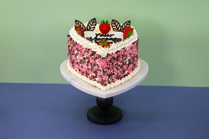 Strawberry With Chocolate Curls On Side Celebration Cake