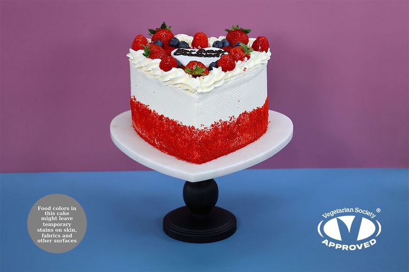 Full Berries With Red Velvet Crumbs On Side Red Velvet Heart Cake RV938