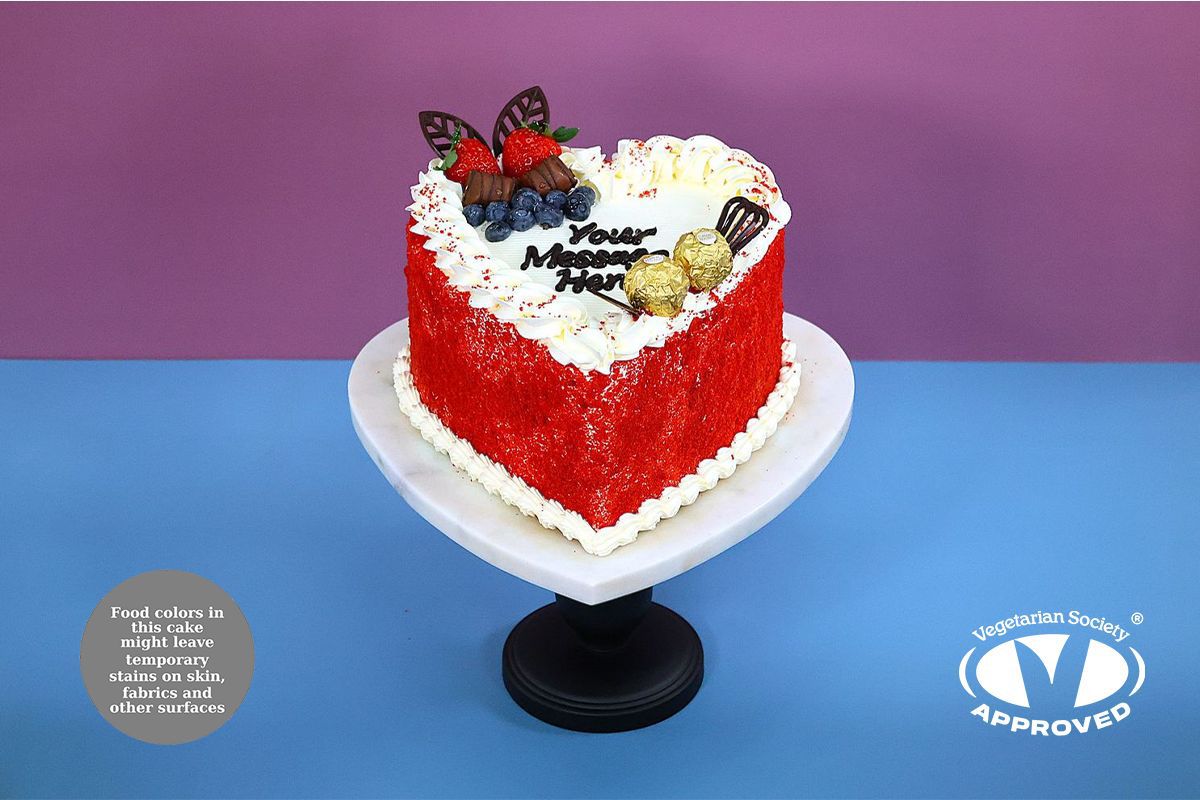 Ferrero & Bueno With Red Velvet Crumbs On Side Red Velvet Heart Cake RV925
