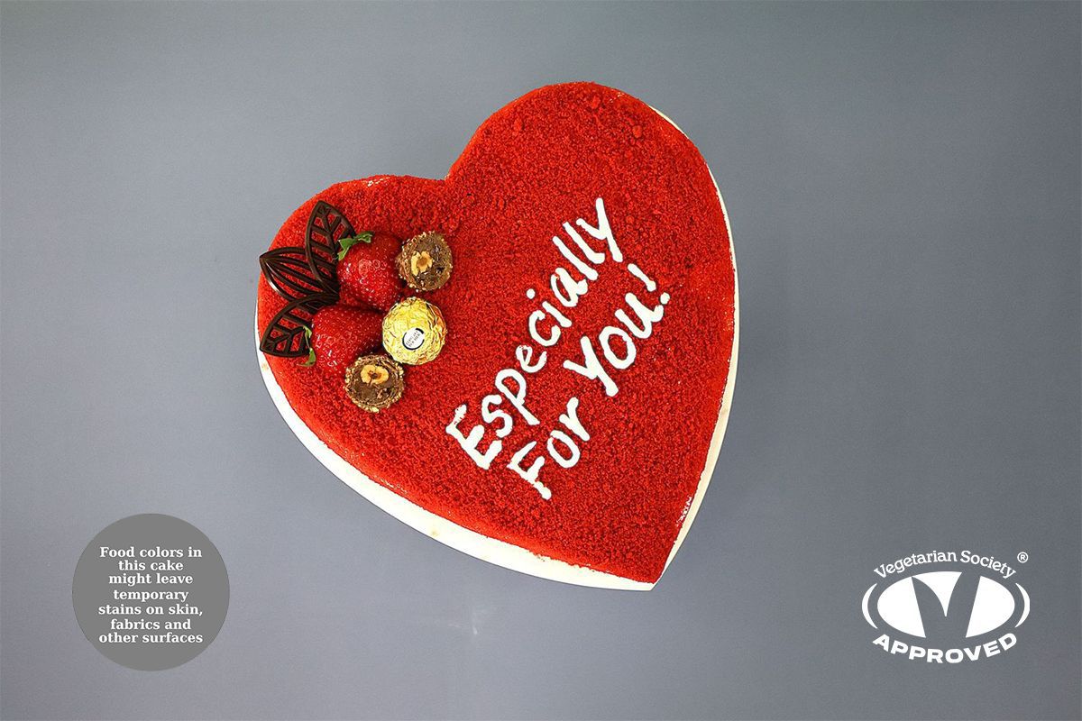 Ferrero With Red Velvet Crumbs On Side & Top Red Velvet Heart Cake RV932