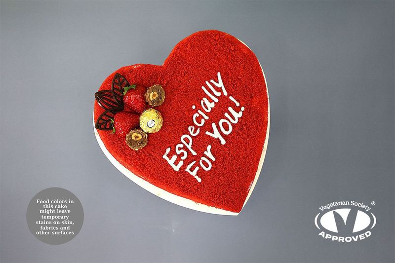 Ferrero With Red Velvet Crumbs On Side & Top Red Velvet Heart Cake RV932