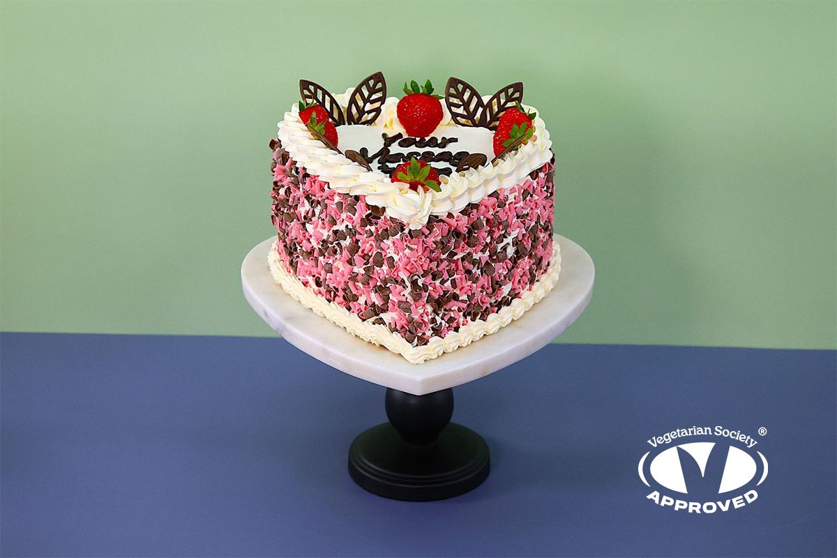 Strawberry With Chocolate Curls On Side Celebration Cake