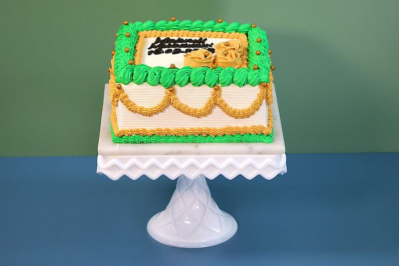 Green & Gold Colour With Gold Flowers Mehndi Cake