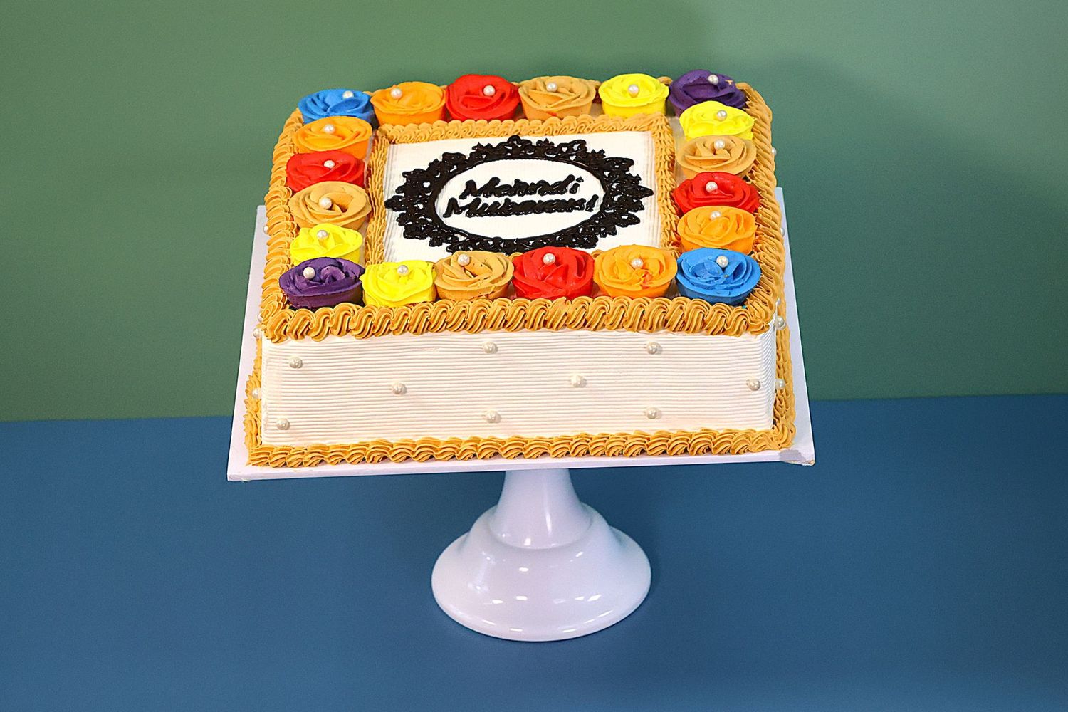 Luxury Colourful Flowers Mehndi Cake