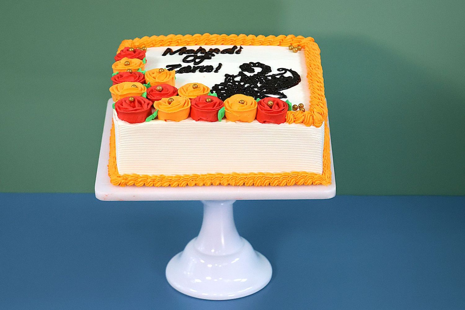 Orang & Red Flowers Mehndi Cake