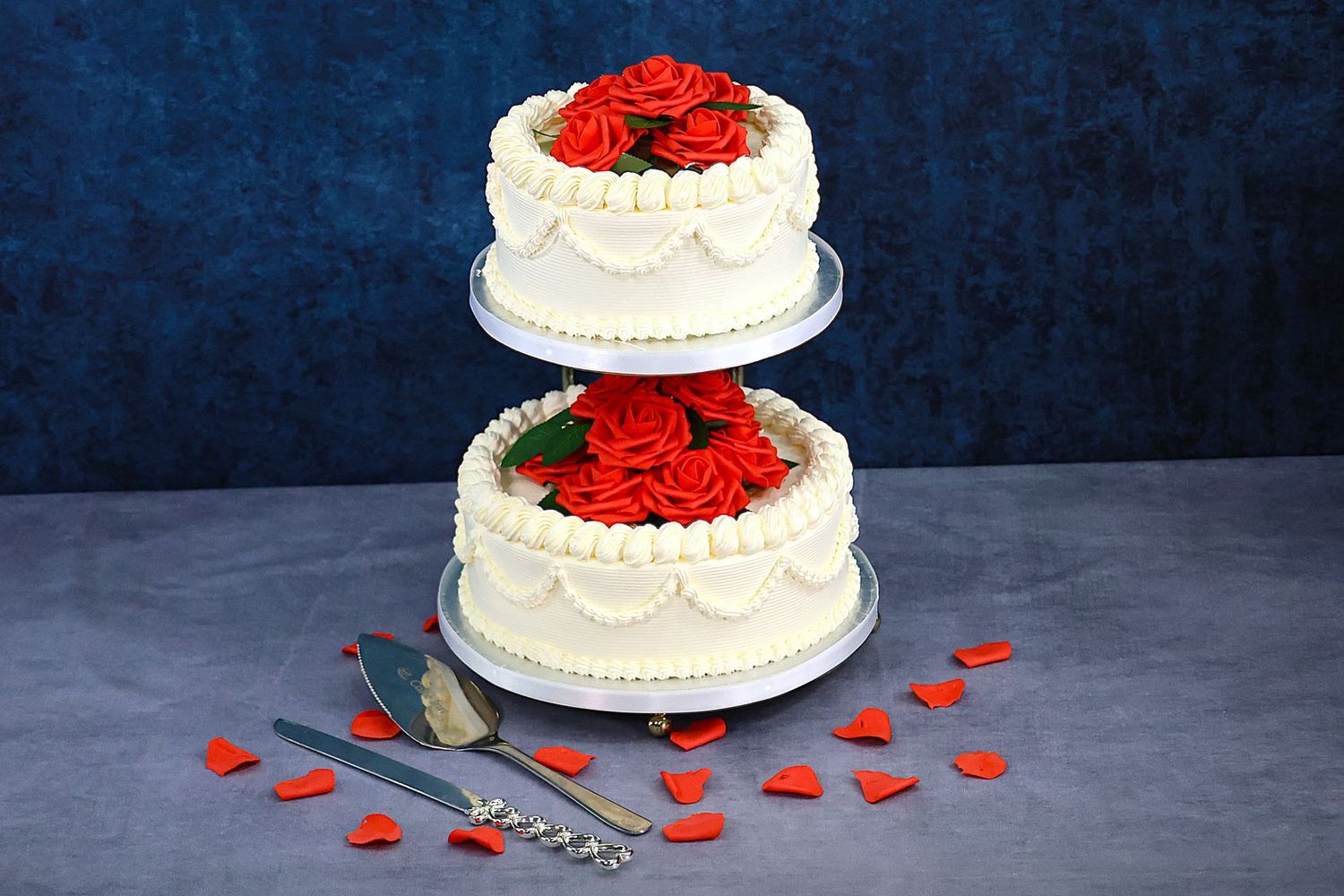 Red Flowers 2-Tier Wedding Cake