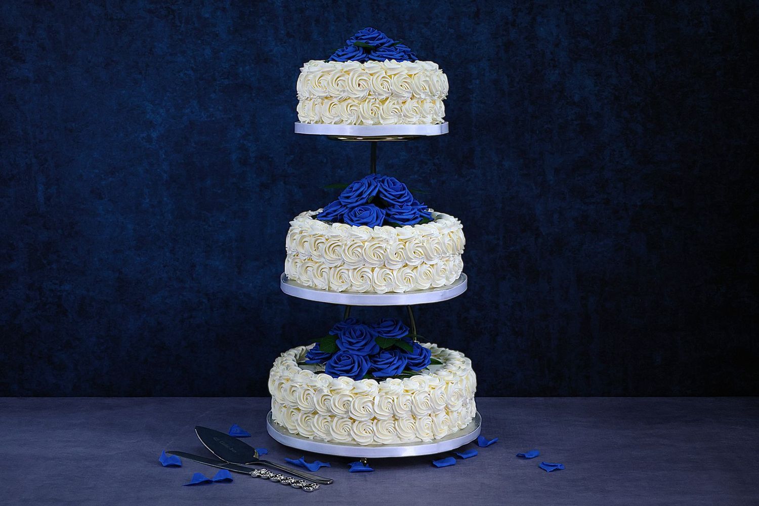 Blue Flowers 3-Tier Wedding Cake