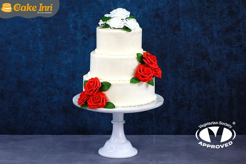 Customisable Flowers Colour Theme 3-Tier Wedding Cake Customisable Flowers Colour Theme 3-Tier Wedding Cake