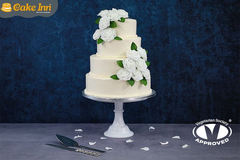 Customisable Flowers Colour Theme 4 -Tier Wedding Cake Customisable Flowers Colour Theme 4 -Tier Wedding Cake