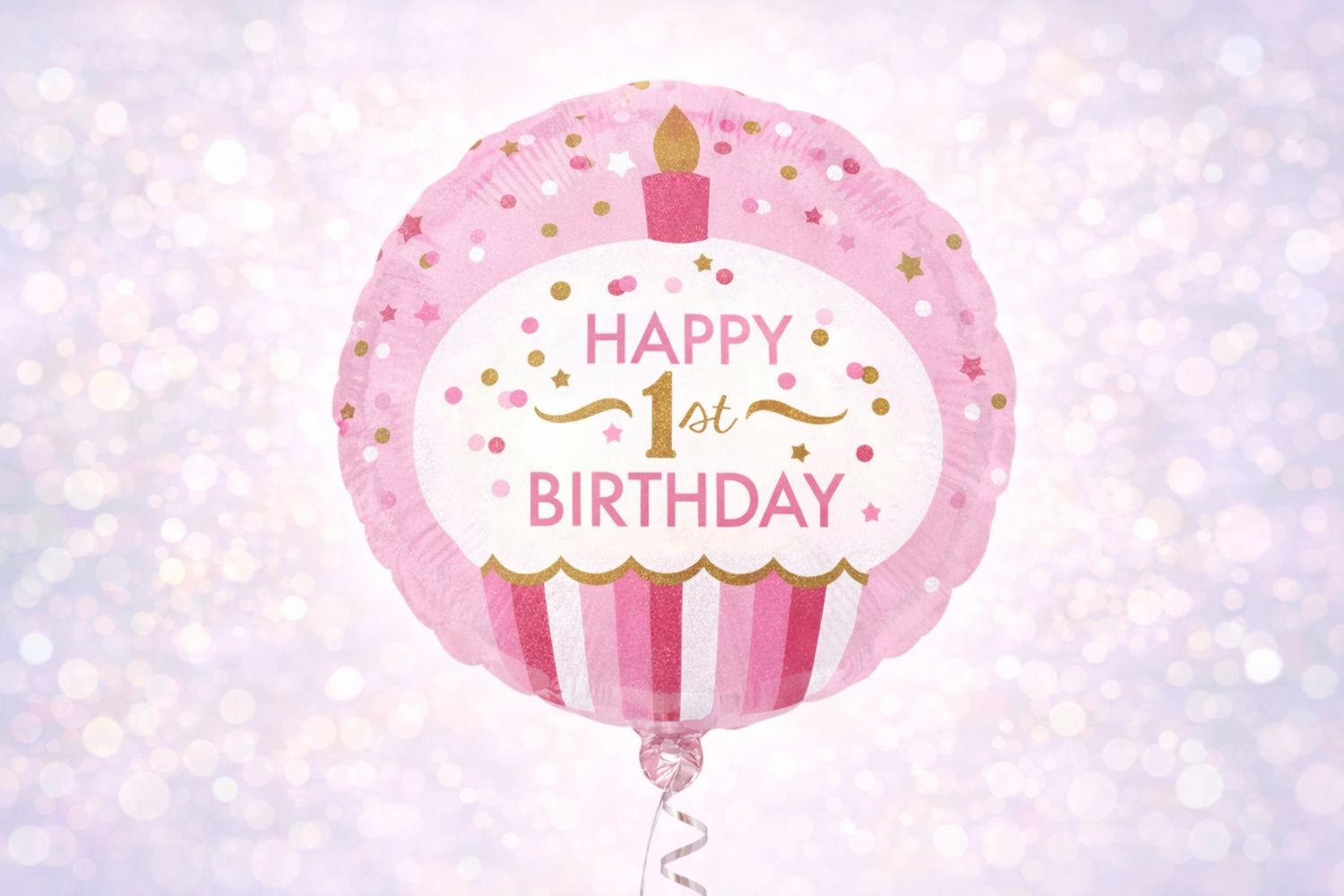 1st Birthday Pink 18"Foil Balloon Including Helium & Weight