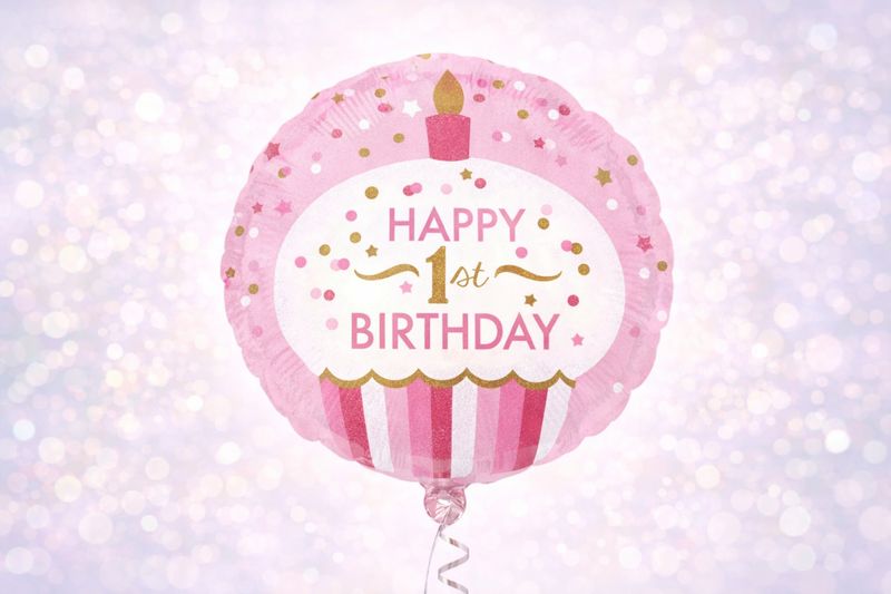 1st Birthday Pink 18"Foil Balloon Including Helium & Weight