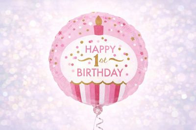 1st Birthday Pink 18"Foil Balloon Including Helium & Weight