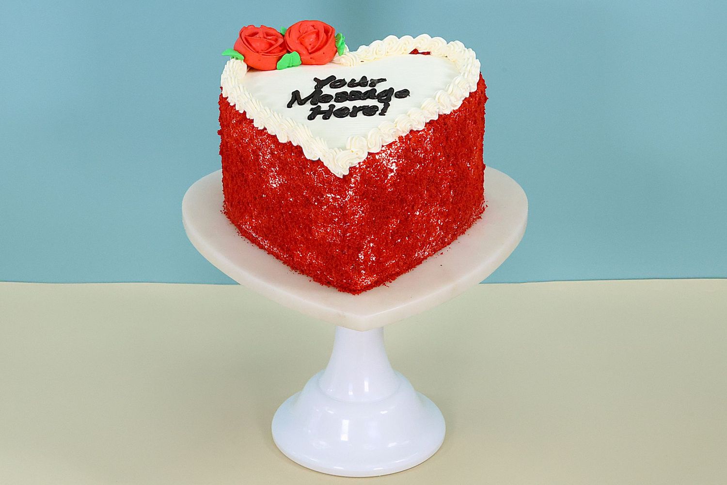 Red Flowers With Red Velvet Crumbs On Side Red Velvet Heart Cake