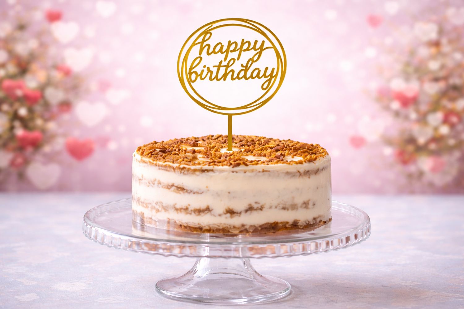 Happy Birthday Cake Topper Gold Acrylic