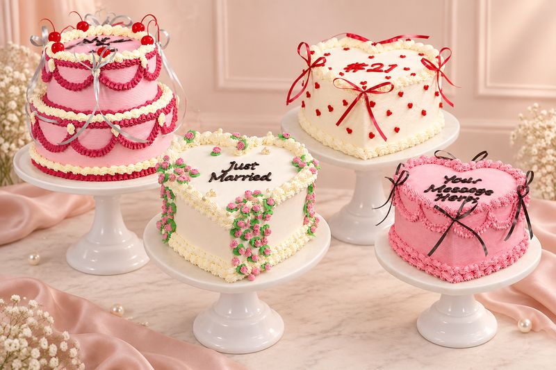 Vintage, ribbon/bow cakes collection