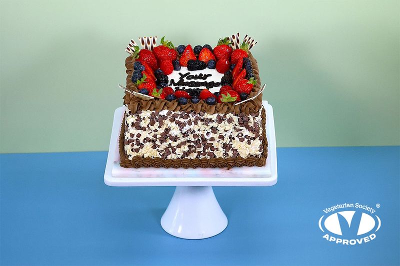Fresh Fruit & Chocolate With Chocolate Curls On Side Birthday Cake