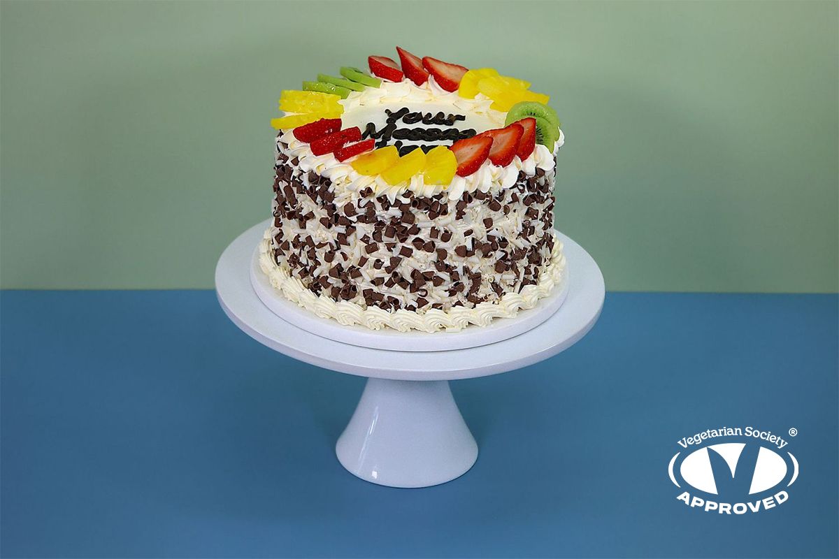 Fresh Fruit & Chocolate curls on side Birthday Cake Fresh Fruit & Chocolate curls on side Birthday Cake