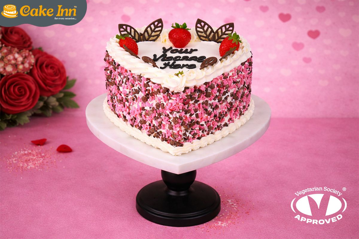 Strawberry With Chocolate Curls On Side Celebration Cake