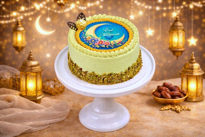 Ferrero & Mix Berries With Almond Nuts On Side Eid Cake