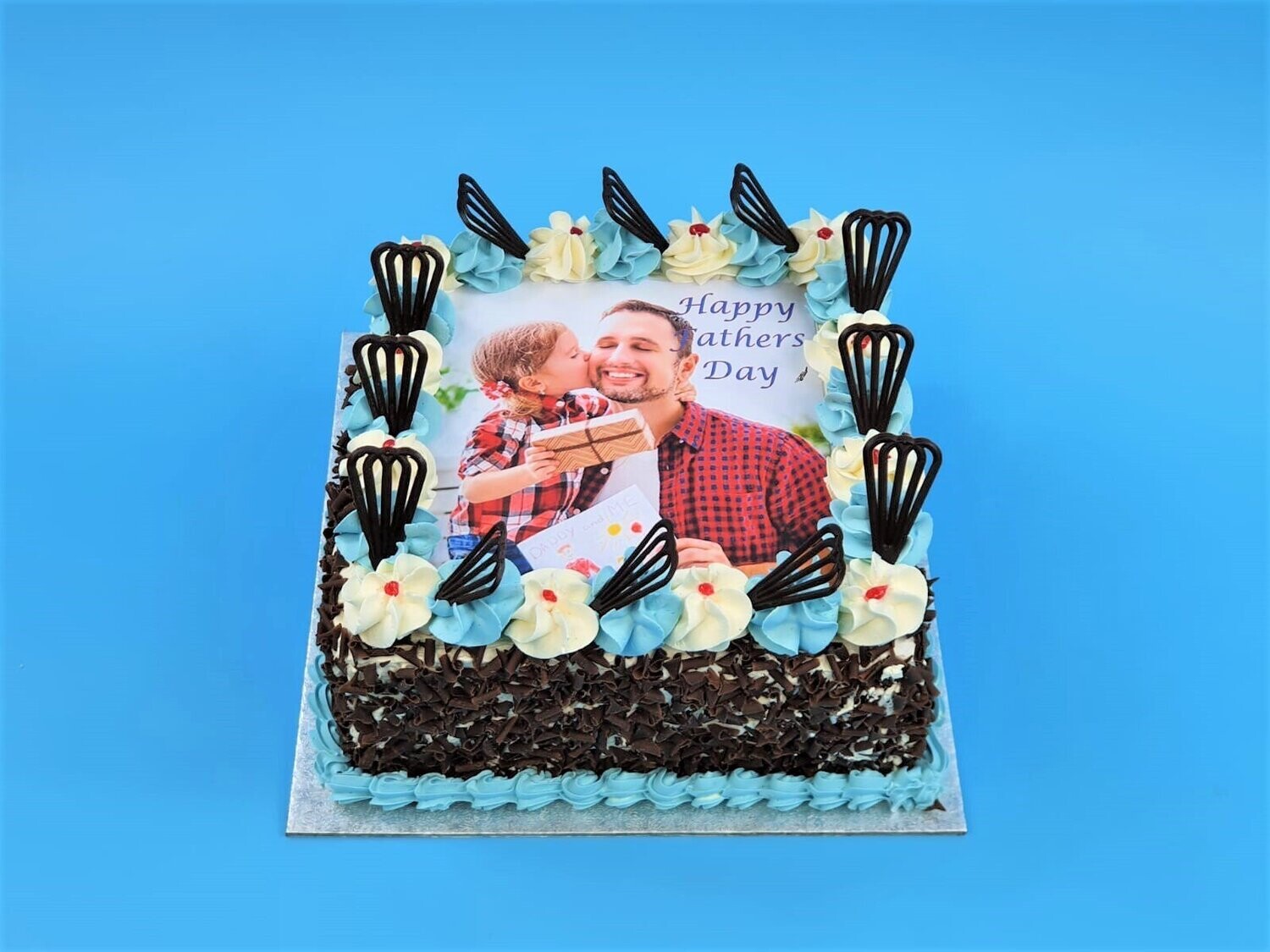 Fathers day Cake With Chocolate Curls On Side Fathers day Cake With Chocolate Curls On Side