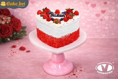 Full Berries With Red Velvet Crumbs On Side Red Velvet Heart Cake RV938
