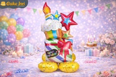 42" Large Happy Birthday With Base Standing Balloon