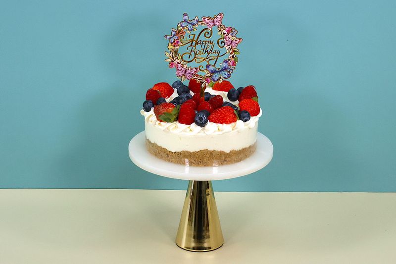 Vanilla Fruity Berries Cheesecake With Happy Birthday Topper