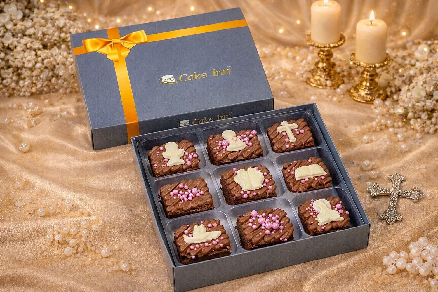 Christening brownies & Slab with toppers Christening brownies & Slab with toppers