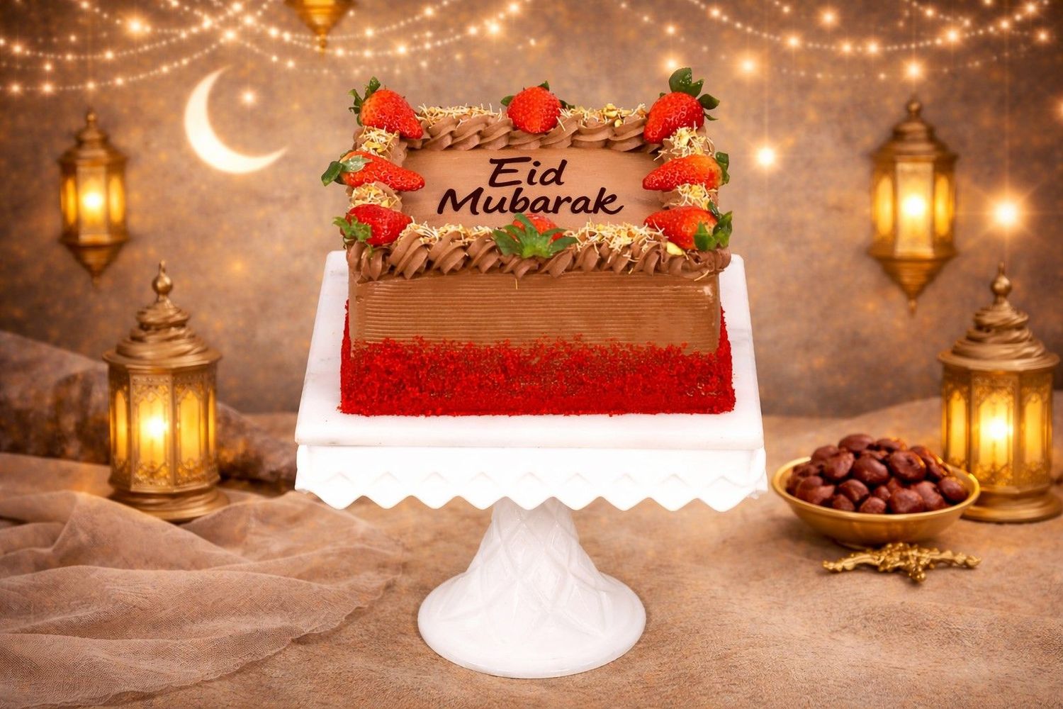 Dubai Kunafa Chocolate Red Velvet Eid Mubarak Cake