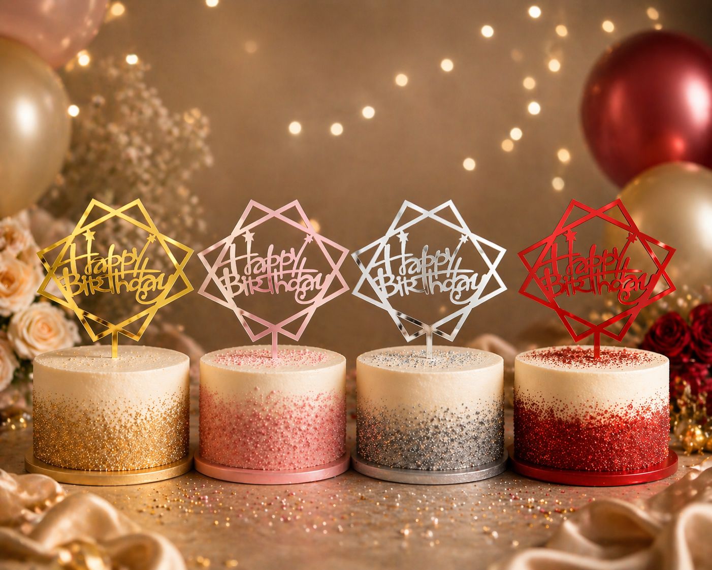 Customisable Colour Happy Birthday Cake Topper Acrylic Star shape