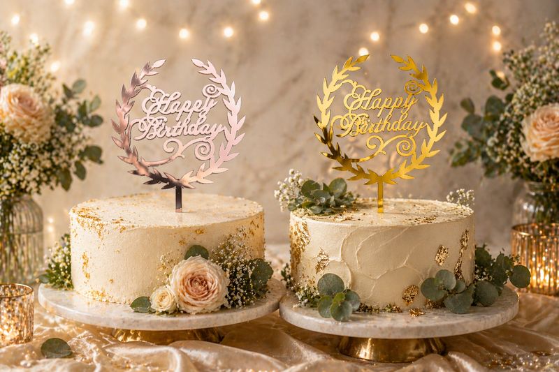 Customisable Colour Wreath Happy Birthday Cake Topper shape
