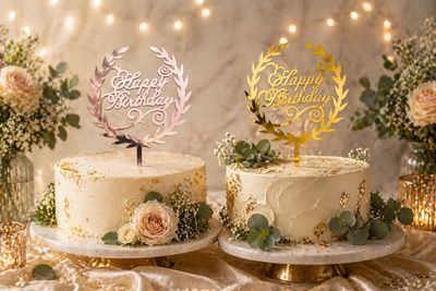 Customisable Colour Wreath Happy Birthday Cake Topper shape