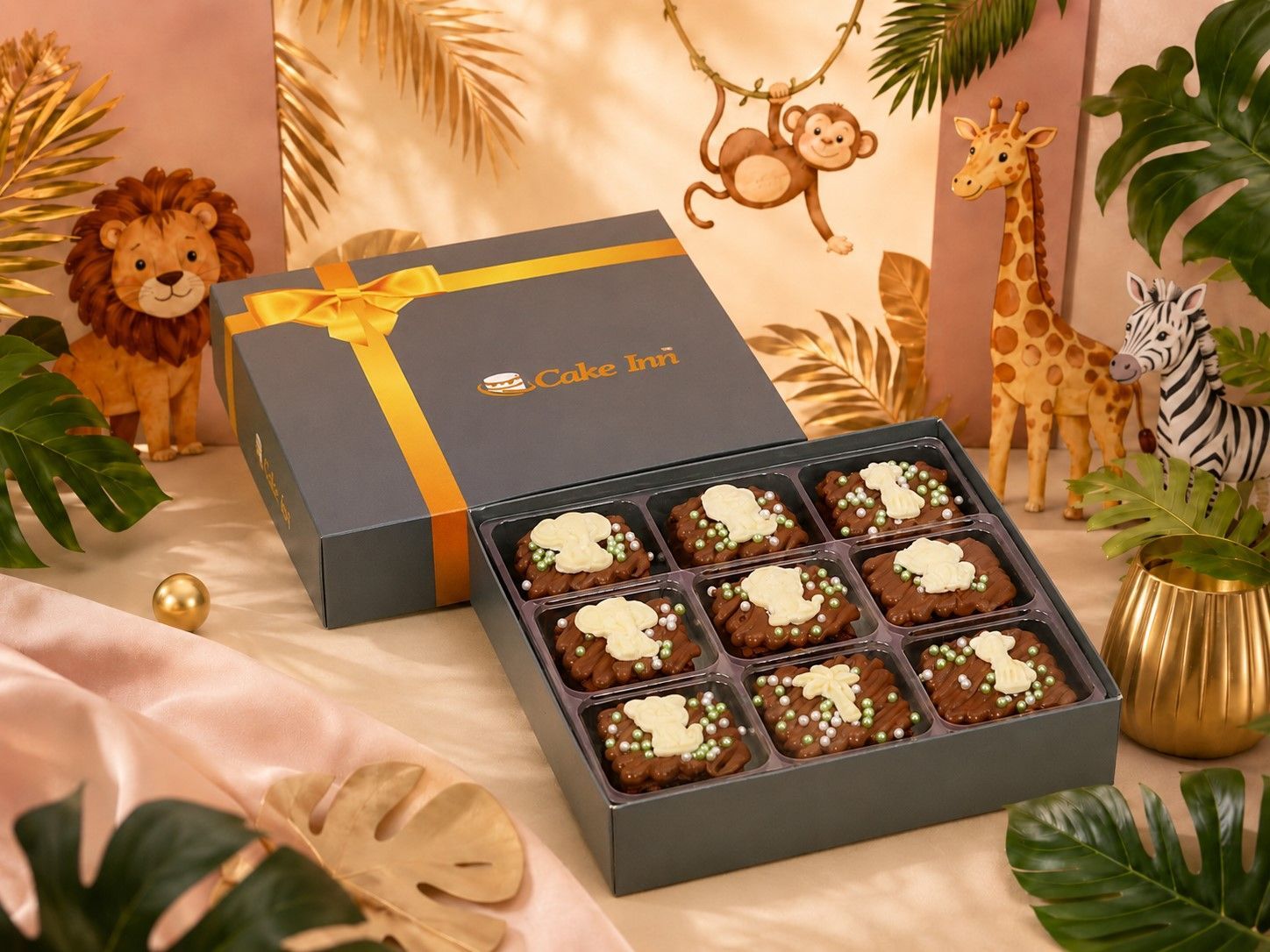 Safari animal theme Brownies & Personalised Slab
