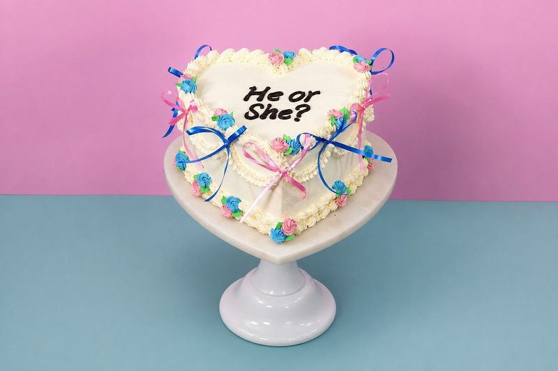Gender Reveal Baby Shower Heart Ribbon Cake Gender Reveal Baby Shower Heart Ribbon Cake