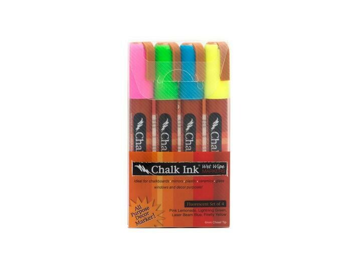 Marker Wet Wipe Chalk 4/Pk Fluorescent 6Mm