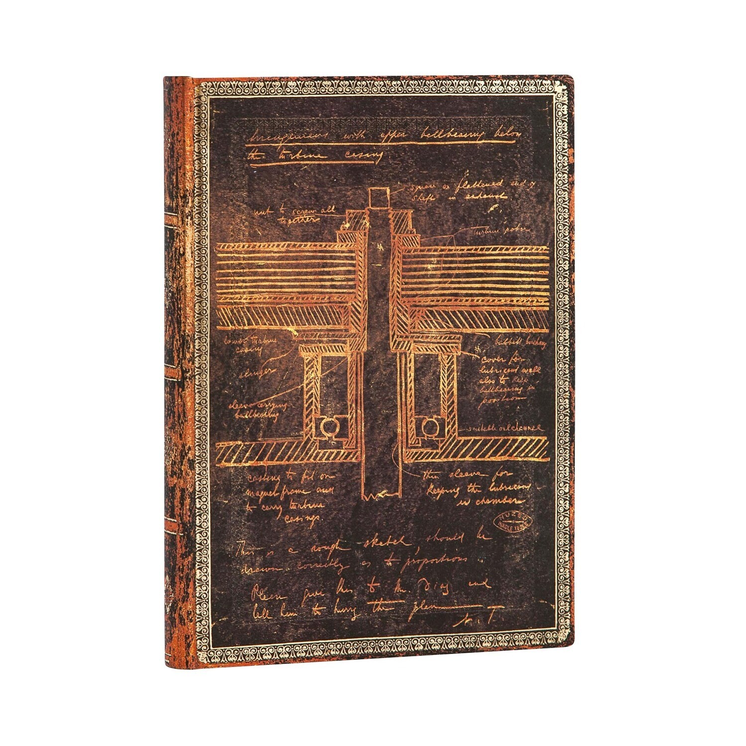 Journal, Lined, Midi Flexis Tesla, Sketch Of A Turbine - Embellished Manuscripts