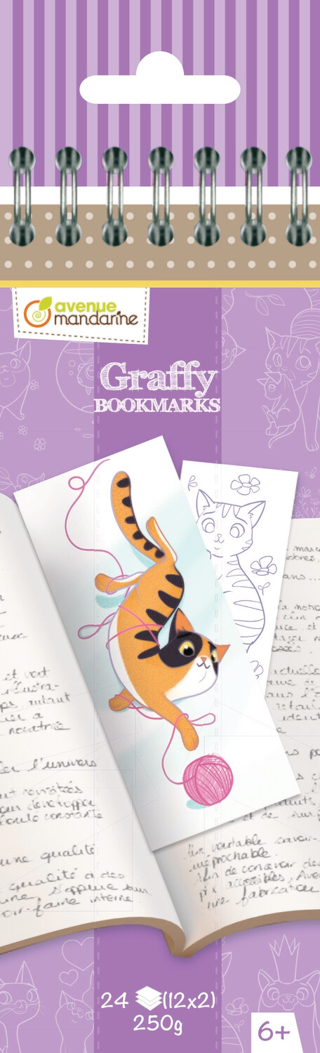 Colouring Bookmark, Cats 12 Designs, 24 Pages, 6 x 1 x 20,5 cm