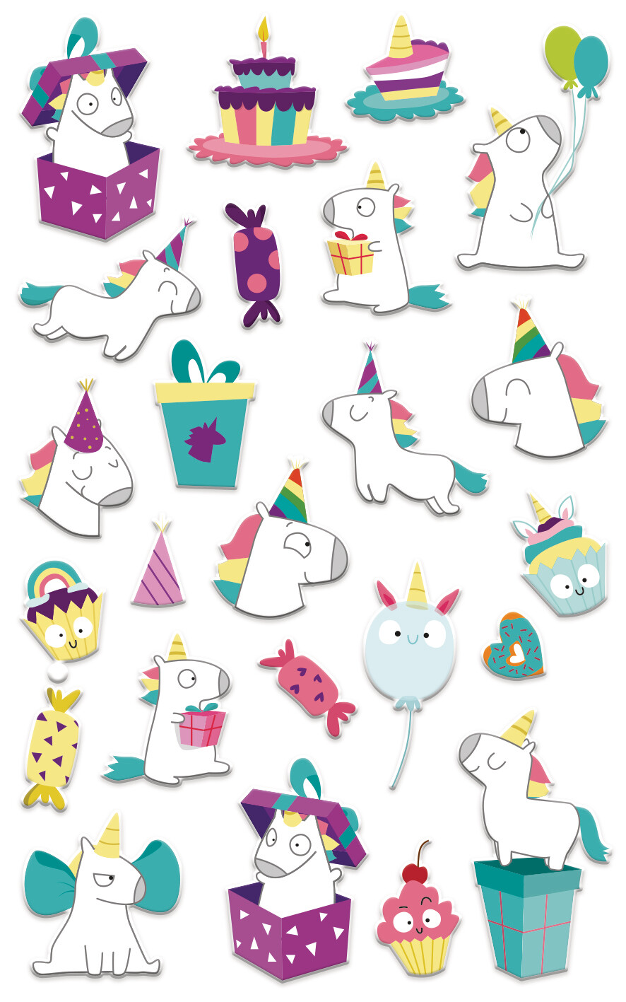 Stickers, Cooky Birthday Unicorns, 24 Sticker