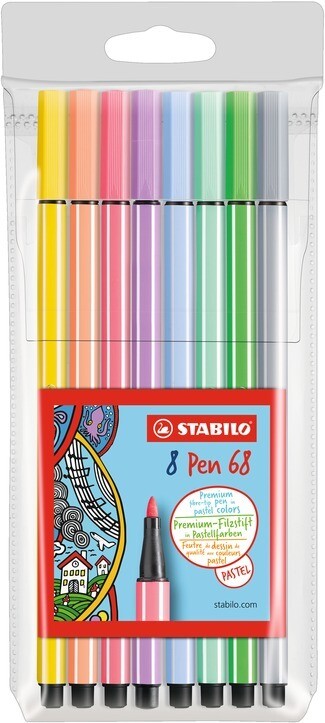 Pen, 68 Pastel, 8 Pack Assorted, 1.0 Mm