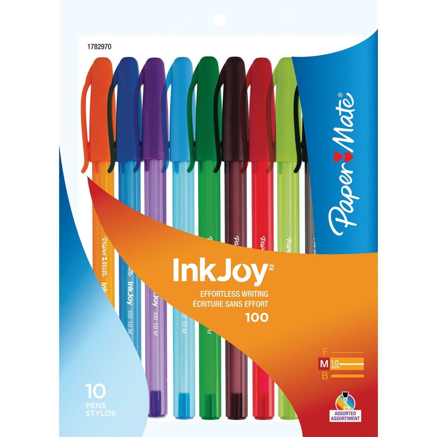 Pen, Ballpoint, Inkjoy 100 Assorted Colours Bright, 10 Pack, 1.0 Mm
