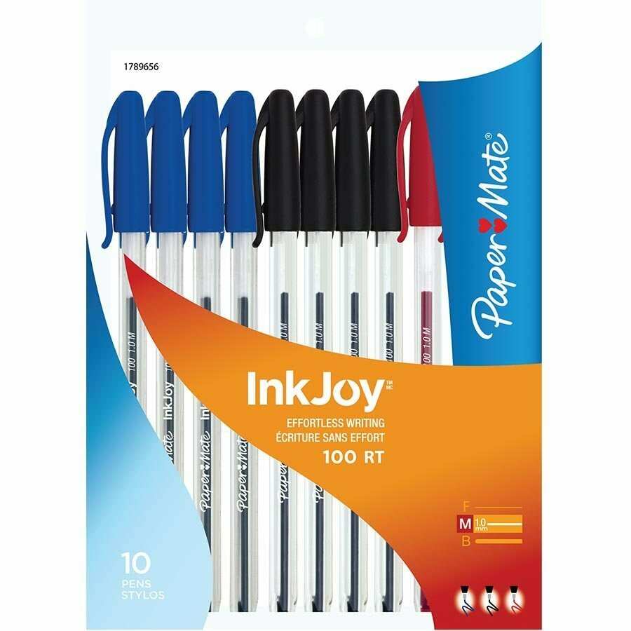 Pen, Ballpoint, Inkjoy 100 Black, Blue, Red, 10 Pack, 1.0 Mm