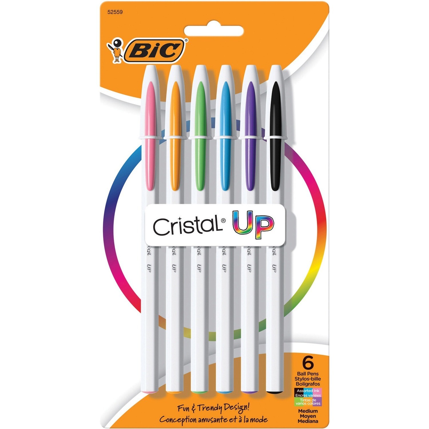Pen, Ballpoint, Bic Cristal Up Assorted Colours, 6 Pack, 1.2 Mm