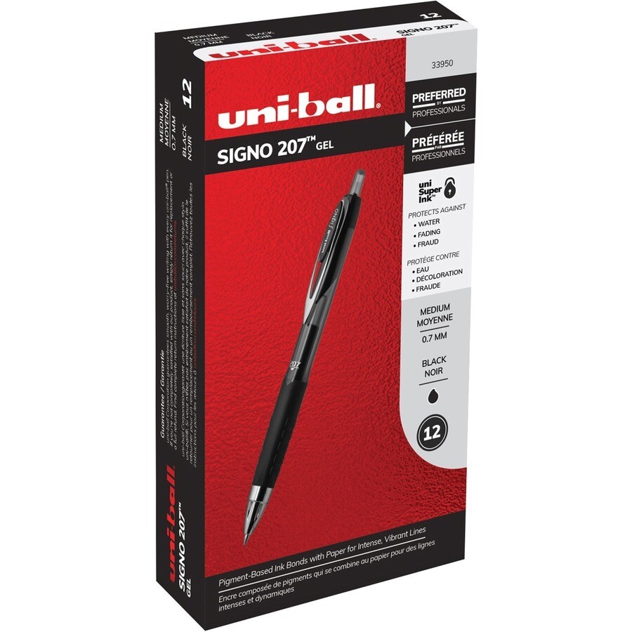 Pen, Gel, Uni-ball 207, Retractable Black, Box of 12, 0.7 Mm, Refillable