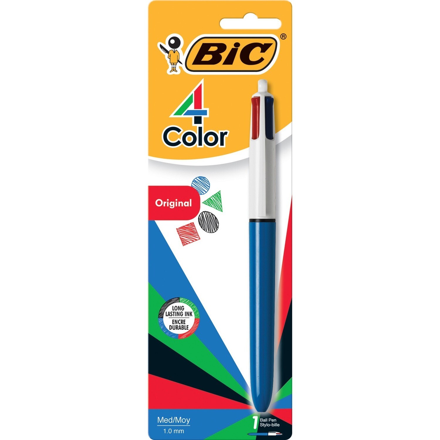 Pen, Ballpoint, Retractable, 4 Colours in 1 Black, Blue, Red, Green, Singles, 1.0 Mm, Refillable