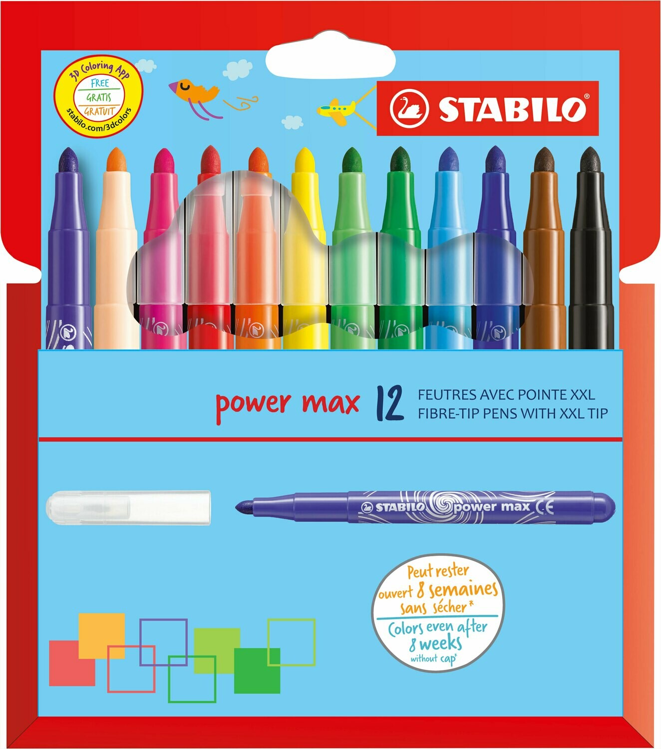 Marker, Power Max, Washable Assorted 12 Pack, 3 Mm