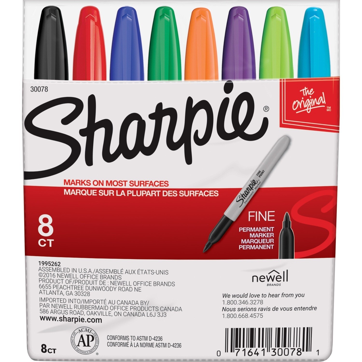 Marker, Sharpie, Fine Assorted, 8 Pack
