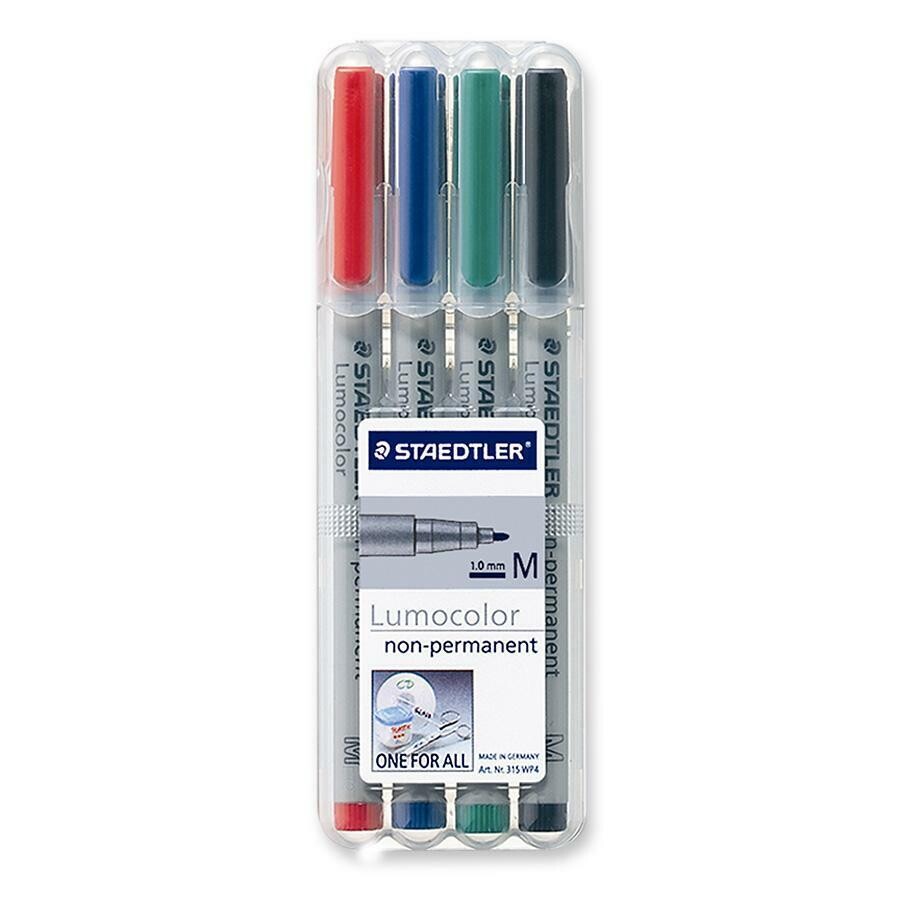 Marker, Non-Permanent, Refillable, Lumocolour Assorted, 1.0 Mm, 4 Pack