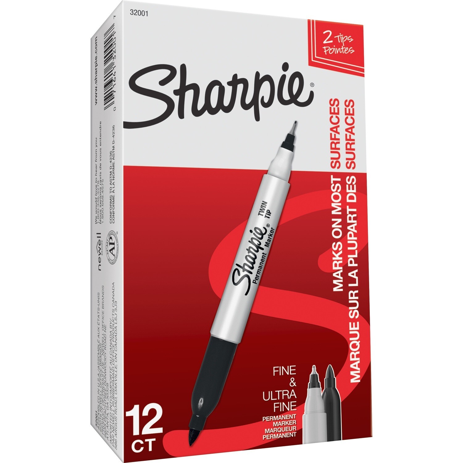 Marker, Sharpie, Twintip Black, Box of 12